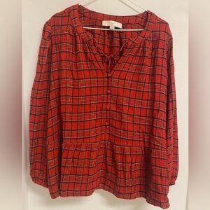 LOFT Red Plaid Women's Babydoll Style Blouse (Christmas)